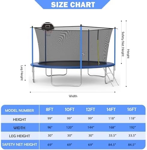 14FT Tranpoline for Kids with Safety Enclosure Net Recreational Round Tranpoline with Basketball Hoop ASTM Approval Backyard Outdoor Tranpoline with Spring Pad Cover & Ladder