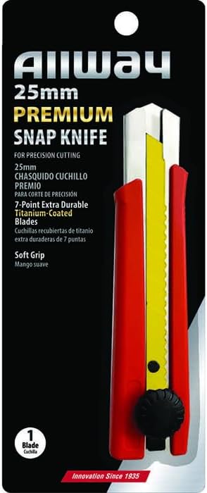 18-Pack of 25mm Allway SK25T Red/Black K-Series Premium Wheel Lock Titanium-Coated Snap Knife with 7-Point Snap-Off Blade