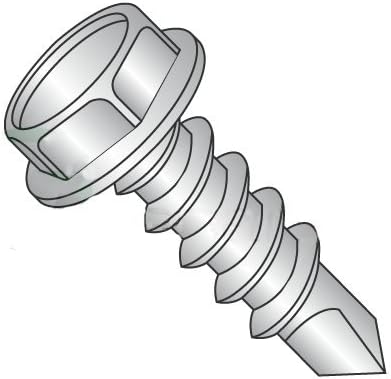 #8-18 x 2' Self Drilling Screws, Hardened Stainless Steel 410, Indented Hex Washer, Unslotted, #2 Point, Type BSD, Full Thread (Quantity: 500 pcs)