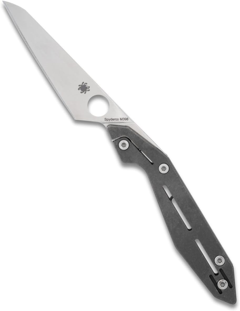 Spyderco Nand Folding Pocket Knife with 3' M398 Steel Blade and Titanium Handle - EDC Knife for Men and Women, Perfect for Hunting, Tactical, Camping, Survival, Hiking - PlainEdge - C270TIP