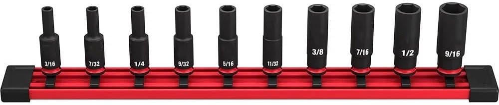 10 PC 49-66-7001 Impact Socket Set for Milwaukee 1/4' Drive 6 Point Deep Socket Set - Black