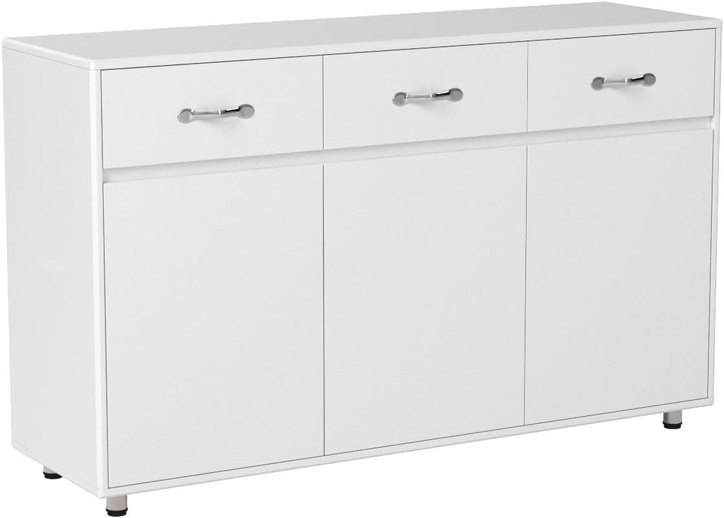RASOO Buffet Kitchen Cabinet Storage Sideboard Cabinet Cupboard Sideboard Buffet Kitchen Room (White -3 Doors and 3 Drawers)