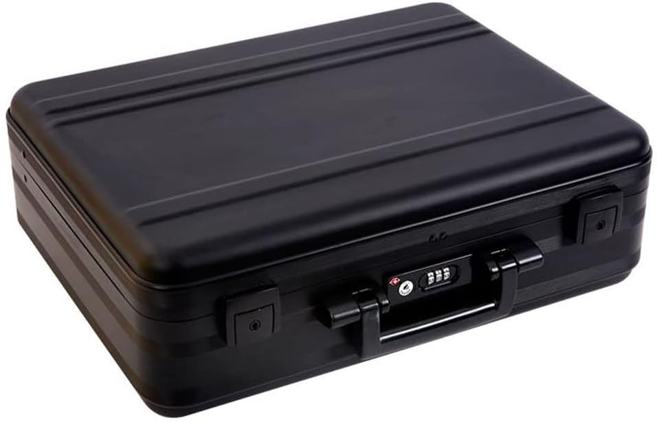 Men Metal Briefcase Aluminum Locking Storage Box with Removable Foam, Family Medicine Case, Money Suitcase, Jewellery Display Box, Black, 16.5X12.6X4.5 Inch