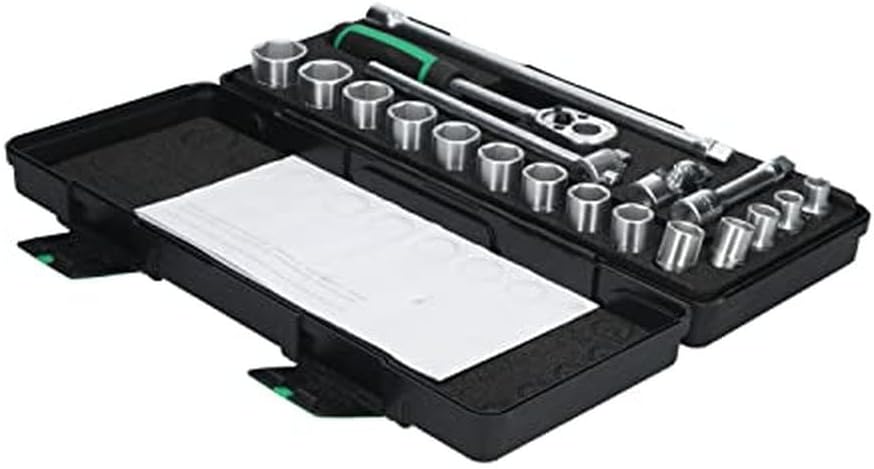 Stahlwille 96023132 3/8' Socket Set, Hexagon Sockets (8mm-22mm), Ratchet, Extensions, Universal Joint, Sturdy ABS Case, 1758g, Made in Germany