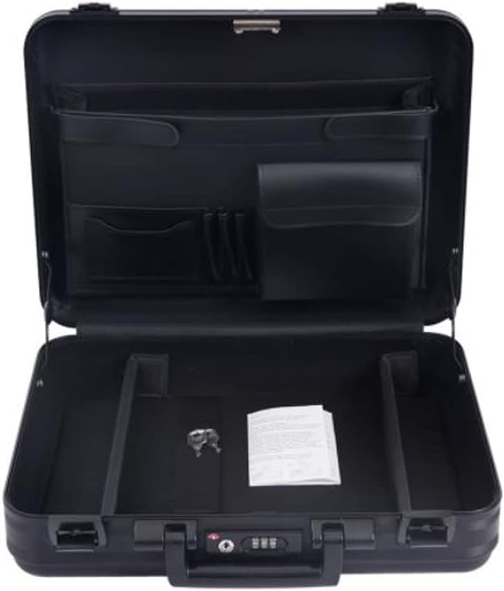 Men Metal Briefcase Aluminum Locking Storage Box with Removable Foam, Family Medicine Case, Money Suitcase, Jewellery Display Box, Black, 16.5X12.6X4.5 Inch
