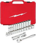 28pc 48-22-9408 Drive Socket Sets for Milwaukee 3/8-Inch Drive Durable Ratchet and Socket Set w/Carrying Case Length 9.9in. Height 15.1in. Width 1.8 in