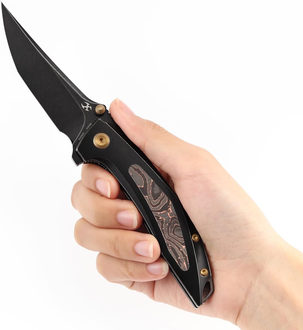 KANSEPT Baku Pocket Folding Knives for Men EDC Camping Folding Knife 3.2'' CPM-S35VN Material Women Folding Knives with Titanium Copper Carbon Fiber Handle Everyday Carry K1056A1