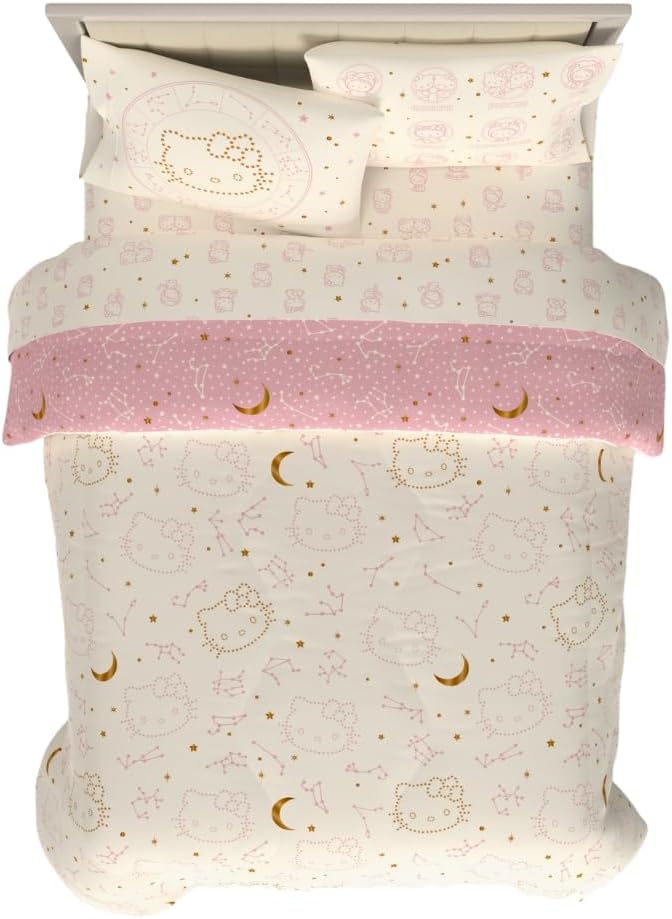 Lux Hello Kitty Velvet Bedding 7 Piece Super Soft Cozy Reversible Comforter and Sheet Set with Sham & Tote Bag, Full, (Officially Licensed Product) By Franco
