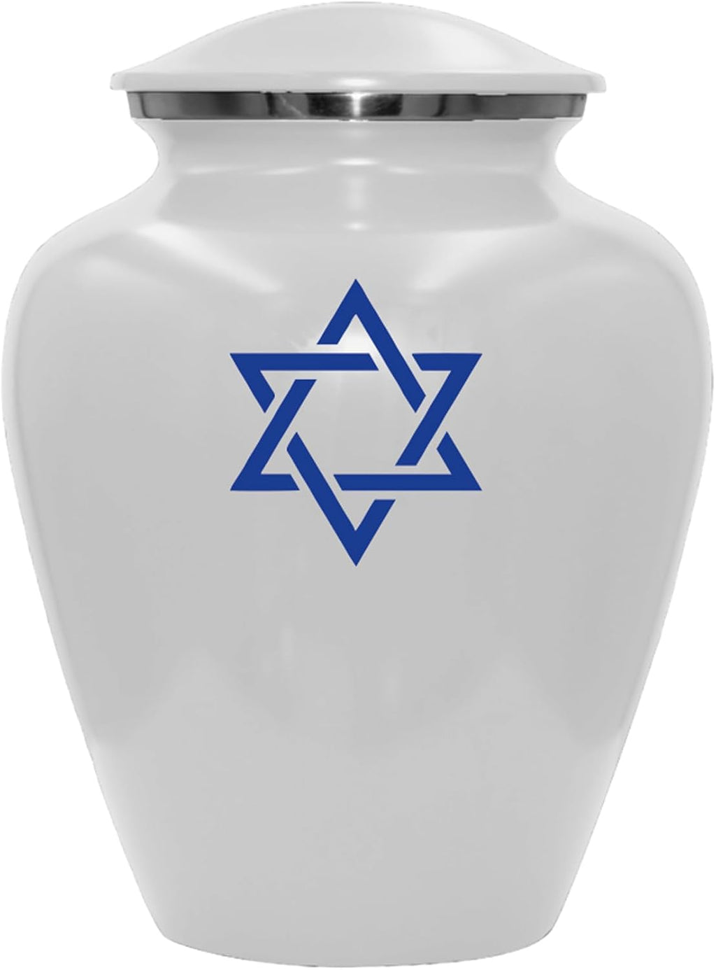 Star of David Blue Cremation Urn for Human Ashes, Jewish Cremation Urn, Religious Ash Urns with Personalized Engraving (White)