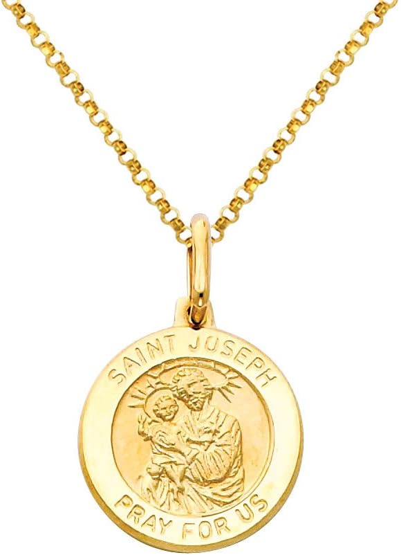The World Jewelry Center 14k Yellow Gold Religious Saint Joseph Medal Pendant with 1.2mm Cable Chain Necklace