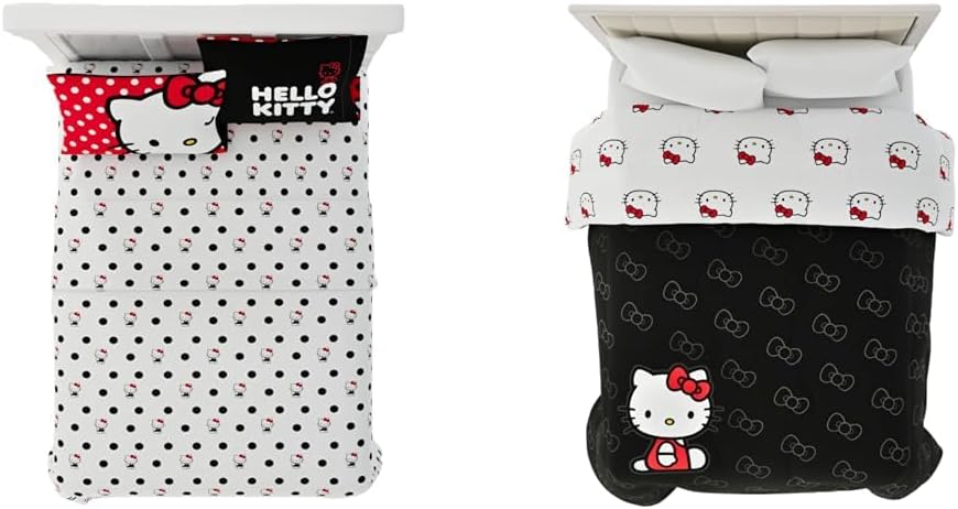 Franco Hello Kitty Bedding Bundle - Reversible Full Comforter and 4 Piece Full Sheet Set (Official Licensed Product)
