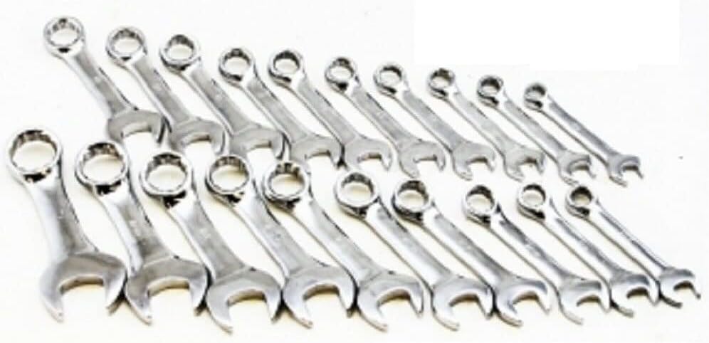 20 PC SAE STANDARD AND MM METRIC SIZE SIZED SHORT LENGTH END STUBBY WRENCH SET