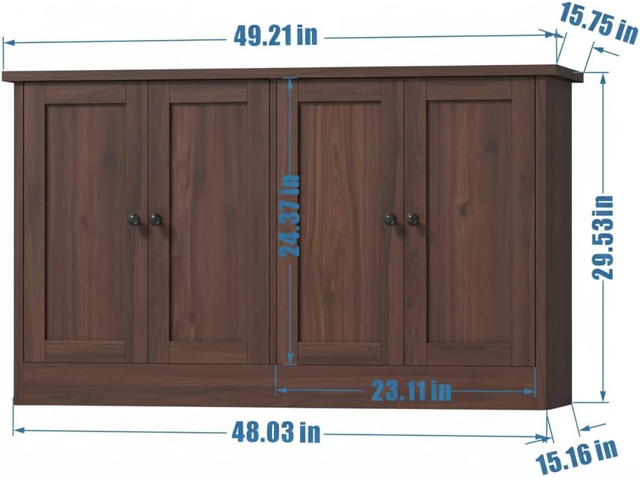 holzart Rustic Brown Buffet Cabinet with Storage, 49' Farmhouse Kitchen Sideboard with 4 Doors, Industrial Coffee Bar Cabinet & Console Table for Dining Room, Living Room