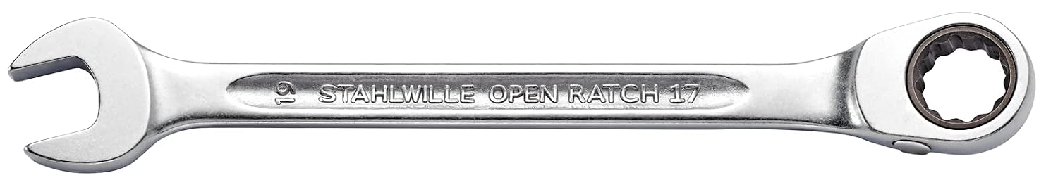 Stahlwille 96411712 Reversible Combination Ratcheting Spanners Open-Ratch Set, 12 Pieces, Size 8mm upto 19mm Spanner Openings, 72 Teeth, Bi-Hexagon, Made in Germany