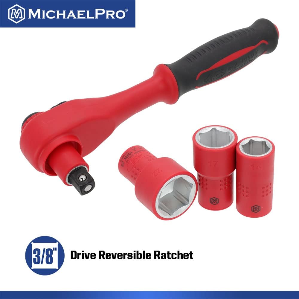 MichaelPro 16-Piece 3/8' Drive VDE Insulated Tools Set with Sockets, Bits Sockets, Wrenches, Ratchet, Electrical Tools | MP005047