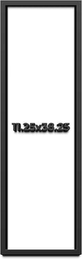 11.25x38.25 Shadow Box Black Solid Wood Display Frame with White Acid-Free Backing UV Acrylic & Hanging Hardware - with 3/4' Usable Depth