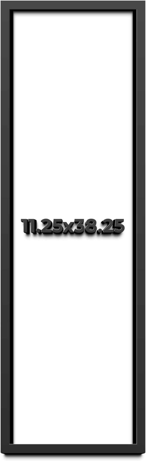 11.25x38.25 Shadow Box Black Solid Wood Display Frame with White Acid-Free Backing UV Acrylic & Hanging Hardware - with 3/4' Usable Depth