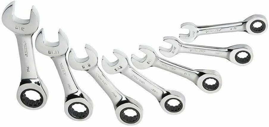 7 Piece SAE Stubby Short Ratcheting Wrench Set