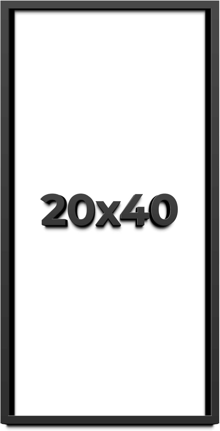 20x40 Shadow Box Black Solid Wood Display Frame with White Acid-Free Backing UV Acrylic & Hanging Hardware - with 3/4' Usable Depth