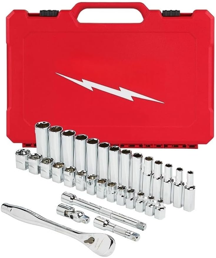 New 48-22-9508 Wrench Sets for Milwaukee 3/8-Inch Drive Durable Metric Ratchet and Socket Set - 32pc