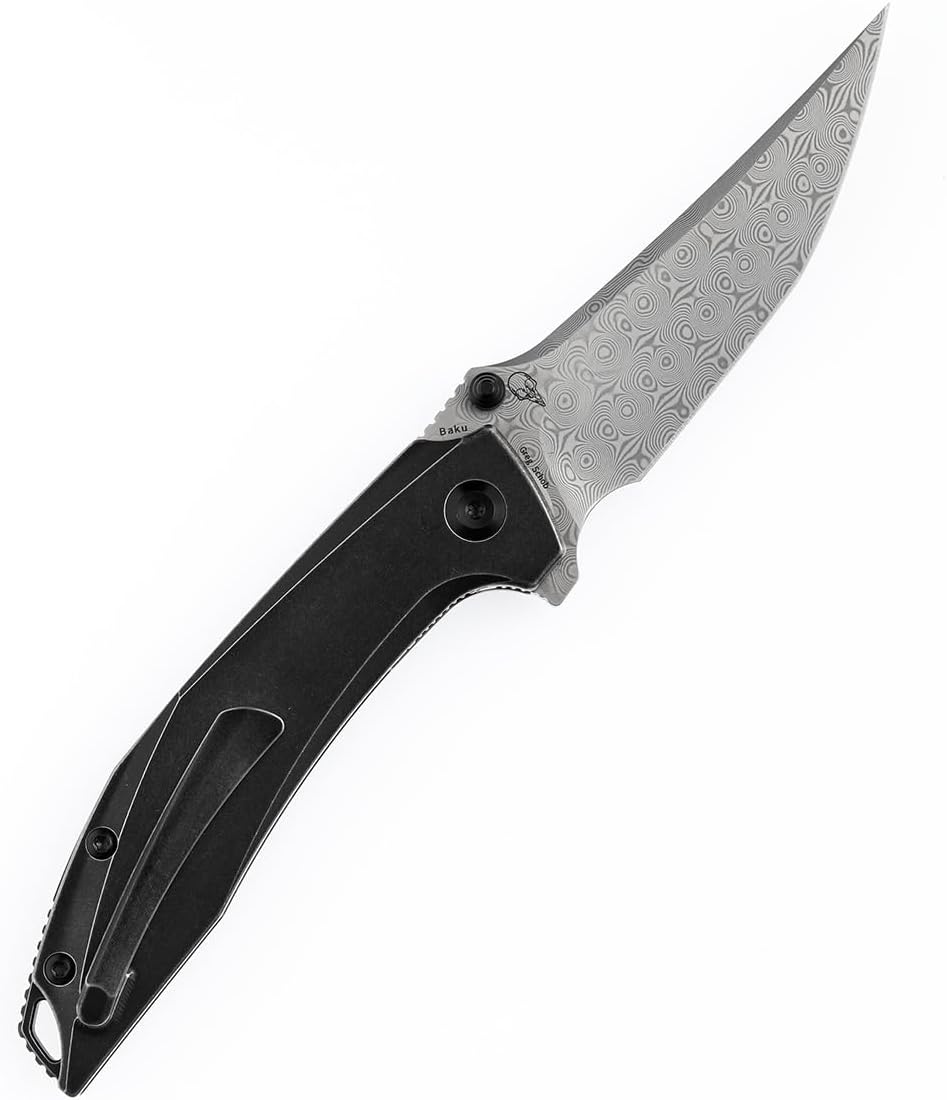KANSEPT Baku Pocket Folding Knives for Men EDC Camping Folding Knife 3.2'' Damascus Material Outdoor Folding Knives with Black Stonewashed Titanium Handle Everyday Carry K1056A5