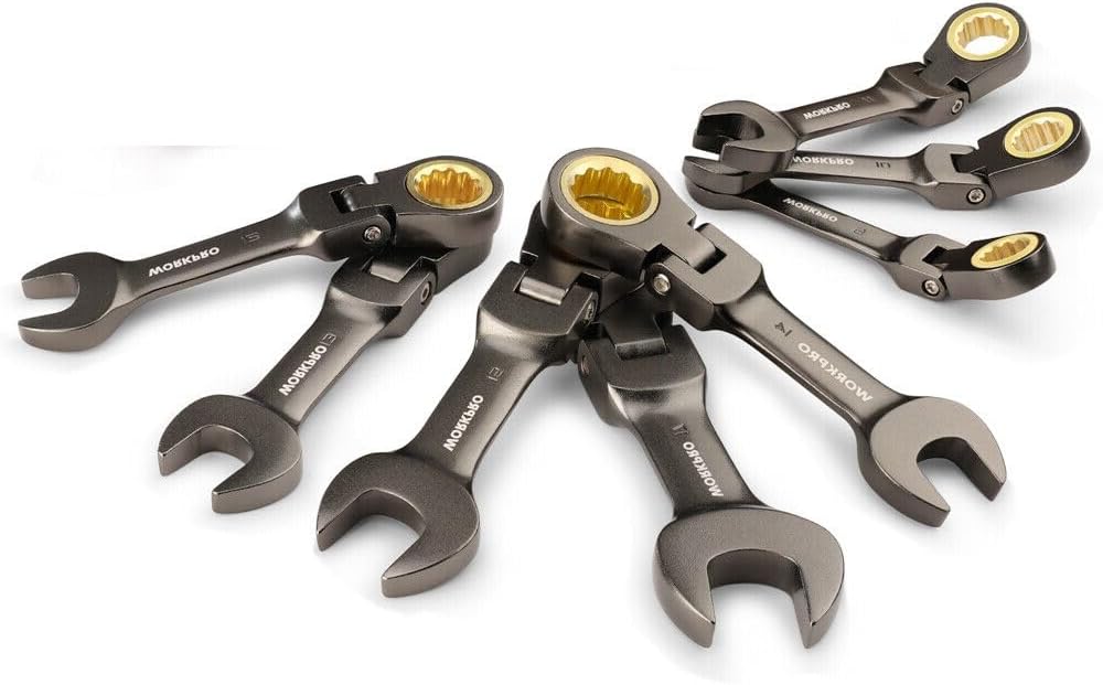 8-Piece Flex-Head Stubby Ratcheting Combination Wrench Set Metric 9-17mm