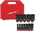 12PC 49-66-7006 Impact Drive Socket Set for Milwaukee 3/8' Drive 6 Point Socket Set - Black/Red w/Carry Case