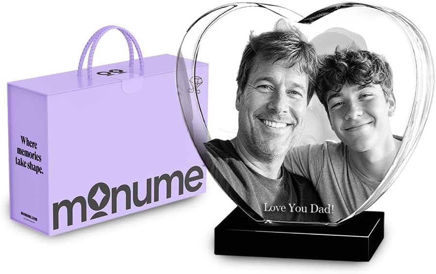 Monume 3D Crystal Heart (Medium) – Laser Engraved Personalized Crystal Photo Made from Clear-Cut Glass – Custom Photo Gifts for Weddings, Memorials, Anniversaries & More