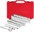 Metric Ratchet and Socket Set For Milwaukee 48-22-9004 1/4-Inch Drive SAE and Metric Ratchet and Socket Set (Size:9.9 x 1.8 x 15.1in) - 50pc, Red