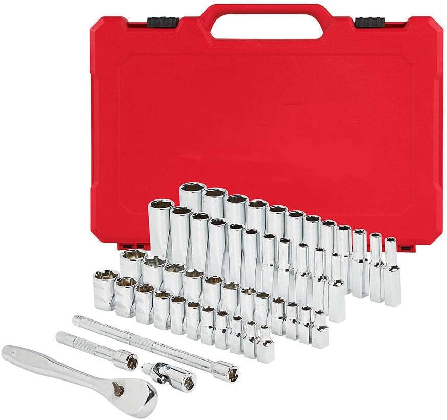 Metric Ratchet and Socket Set For Milwaukee 48-22-9004 1/4-Inch Drive SAE and Metric Ratchet and Socket Set (Size:9.9 x 1.8 x 15.1in) - 50pc, Red