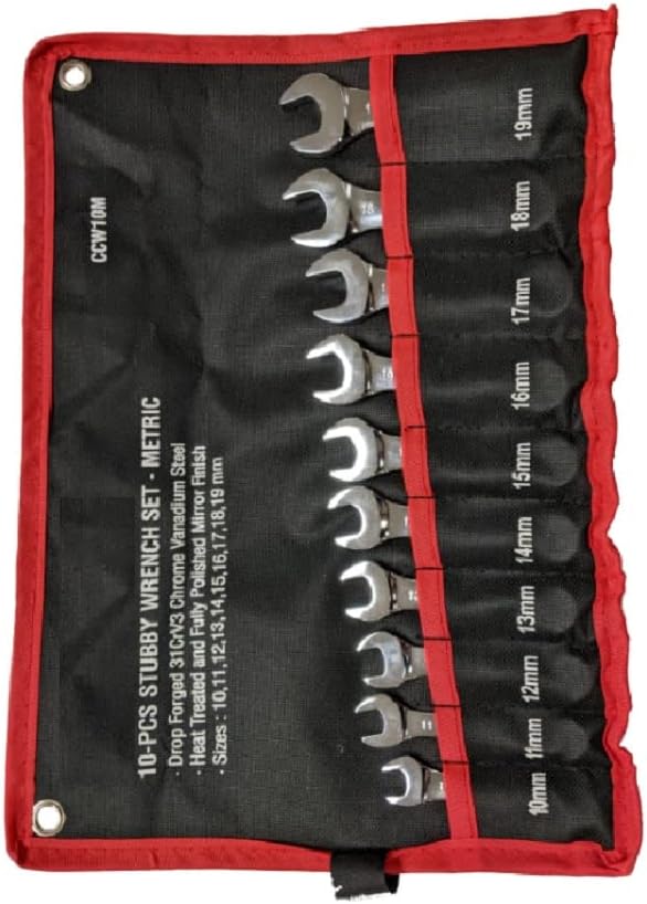 10 pc Stubby Metric Combination CRV Wrench Set 10-19mm