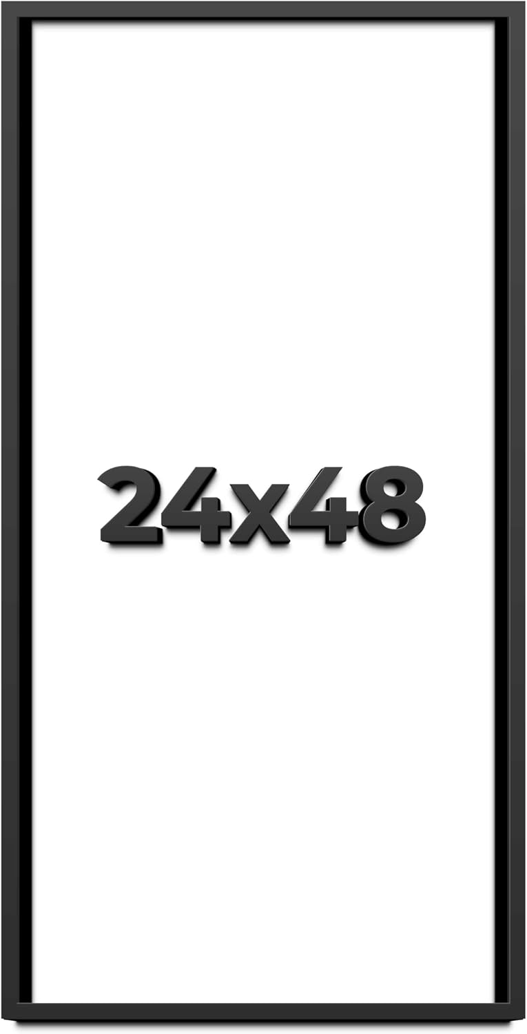 24x48 Shadow Box Black Solid Wood Display Frame with White Acid-Free Backing UV Acrylic & Hanging Hardware - with 3/4' Usable Depth