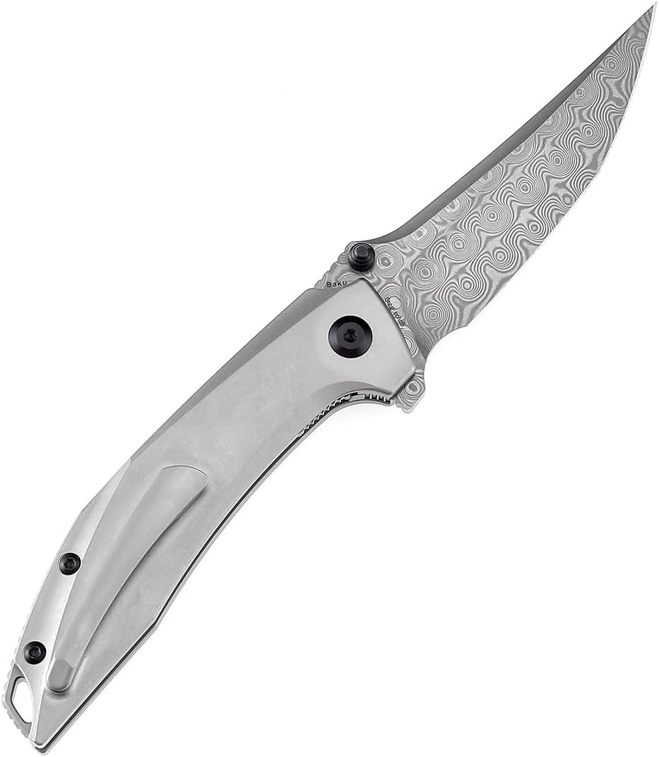 KANSEPT Baku Pocket Folding Knives for Men EDC Camping Folding Knife 3.2'' Damascus Material Outdoor Folding Knives with Titanium Blue Black G10 Inlay Handle Everyday Carry K1056A4