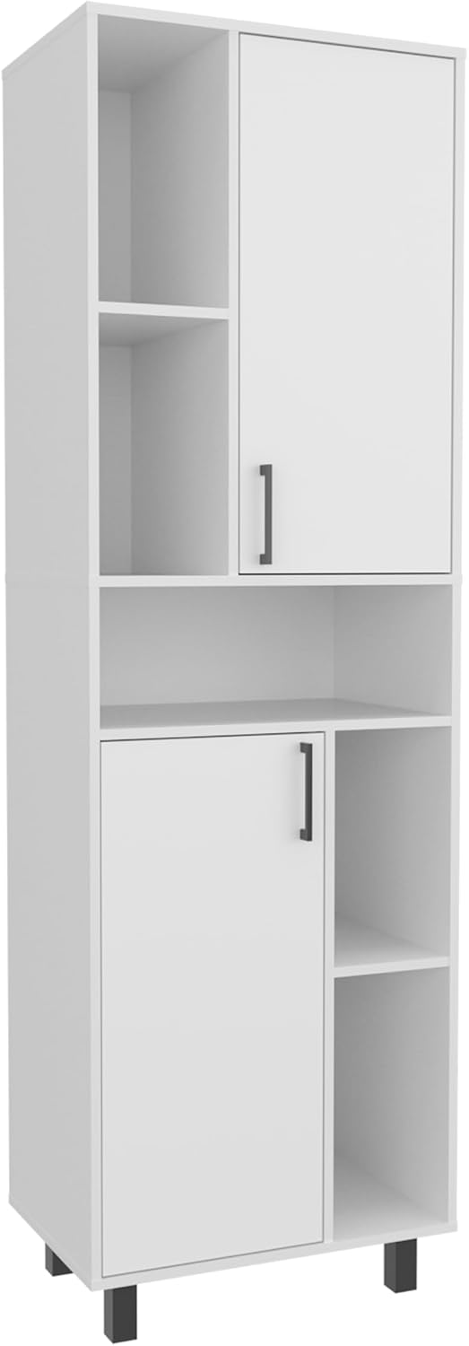 75' Engineered Wood Freestanding Storage Cabinet, Kitchen Storage Bakers Rack with Minimalist Style, Utility Food Cupboard with Enclosed Shelves for Kitchen, Apartment, White