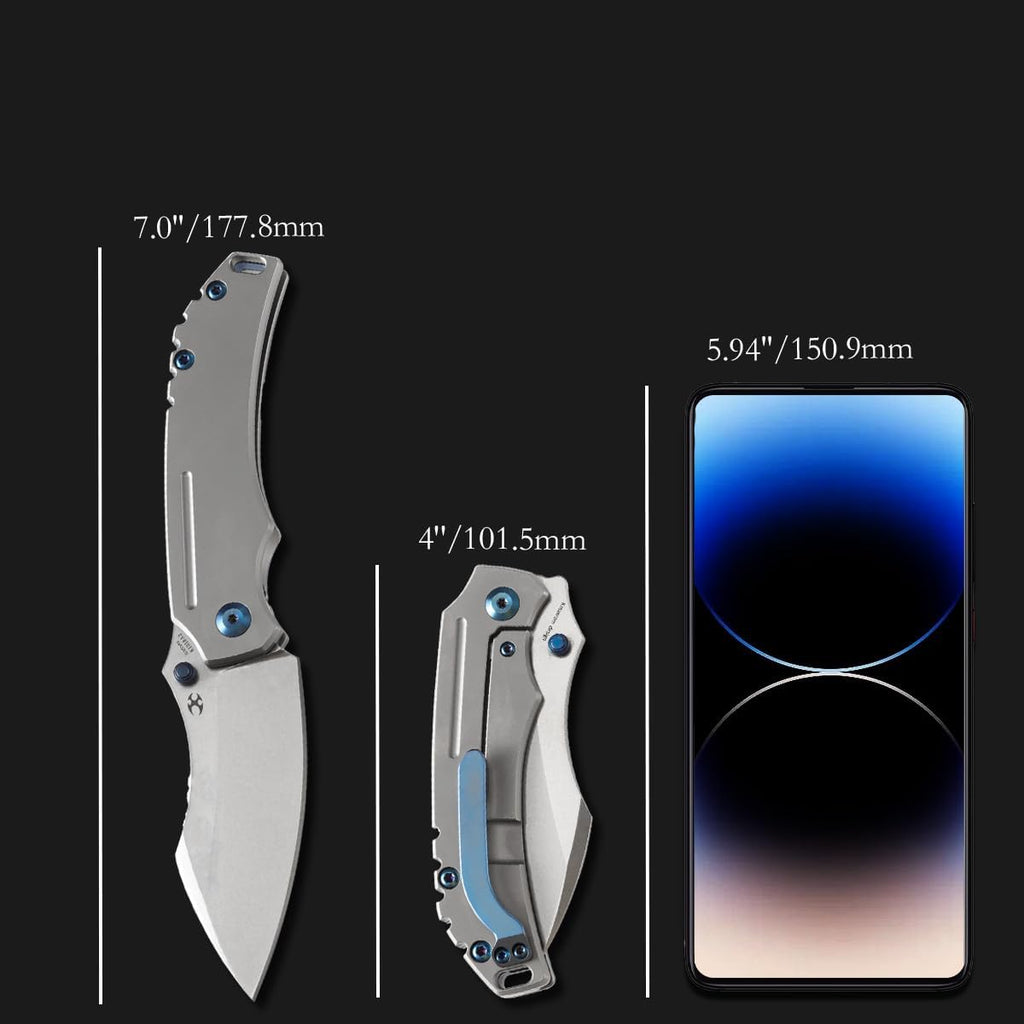 KANSEPT Pelican EDC Camping Pocket Knives for Men 7in Folding Pocket Knives with 3in CPM-S35VN Material and 6AL4V Titanium Handle for Outdoor, Tactical, Survival K1018A3