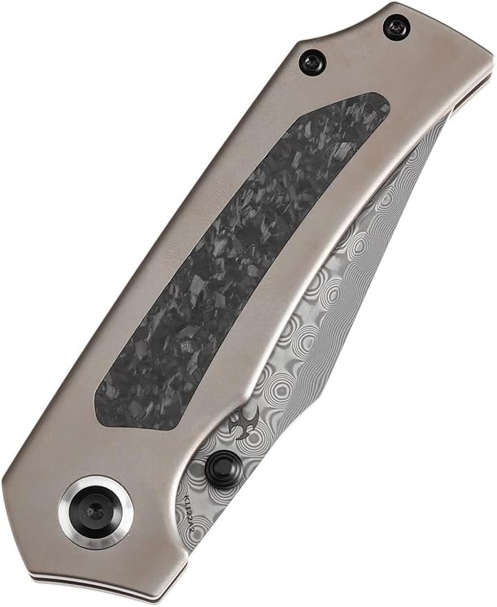 KANSEPT Fermi Pocket Folding Knives for Men Women Camping Hiking Folding Knife 3.11'' Damascus Blade EDC Knife with FatCarbon Dark Matter Glow Carbon Fiber Handle Everyday Carry K1122A2