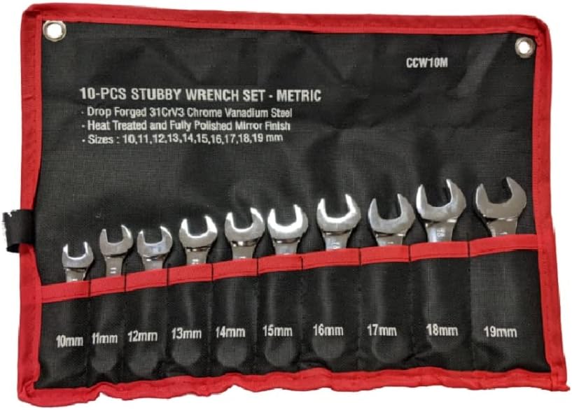 10 pc Stubby Metric Combination CRV Wrench Set 10-19mm