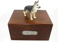 Wooden Pet Urns for Dogs with Black & Tan German Shepherd Figurine | Personalized Large Dog Urns for Ashes | Paulownia Wood Pet Memorial Gift with Engraved Pewter Plaque | Conversation Concepts