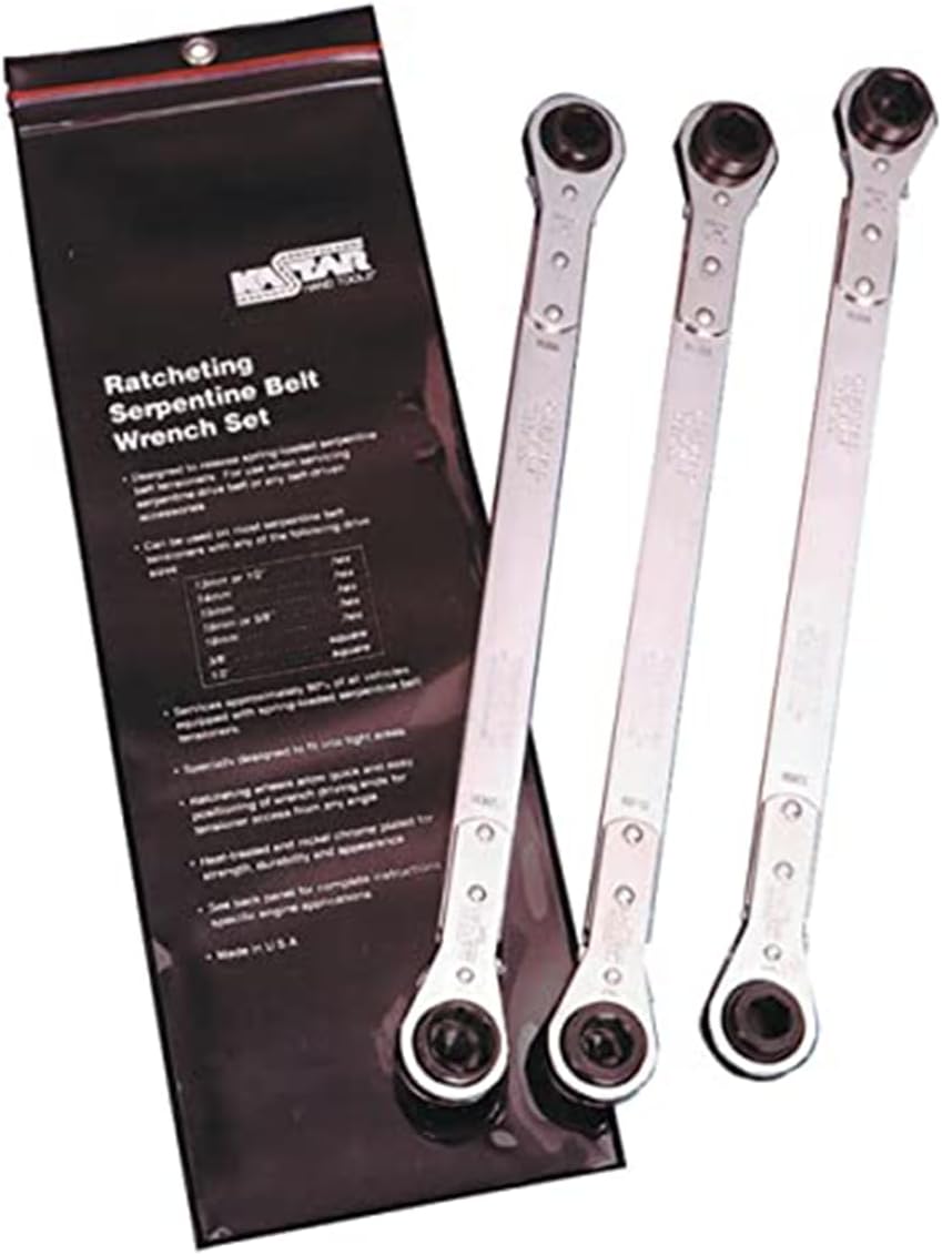 Kastar 5344 3 Piece Universal Ratcheting Serpentine Belt Wrench Set