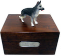 Wooden Pet Urns for Dogs with Black & Silver German Shepherd Figurine | Personalized Large Dog Urns for Ashes | Paulownia Wood Pet Memorial Gift with Engraved Pewter Plaque | Conversation Concepts