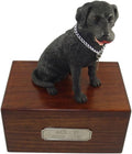 Wooden Dog Urn for Ashes with Black Labrador Retriever Figurine | Personalized Pet Memorial Urn with Pewter Engraving | Lab Dog Memorial Gift with Silver Chain & Red Ball by Conversation Concepts
