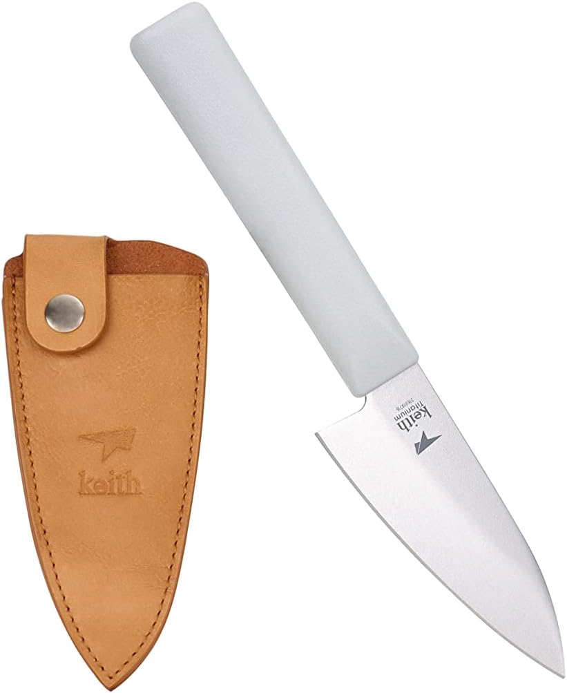 Keith Titanium Ti8741 Ultralight Silver-Titanium-Porcelain Tribrid Portable Outdoor Kitchen Knife