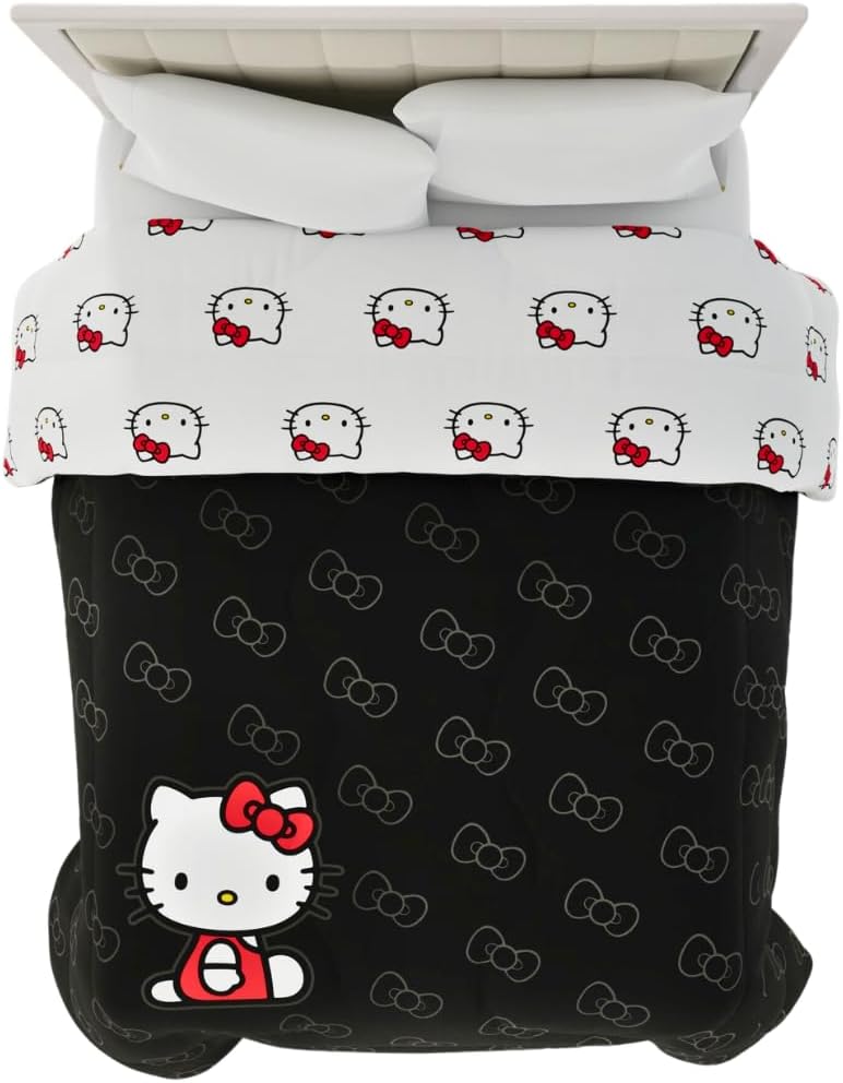 Franco Hello Kitty Bedding Bundle - Reversible Full Comforter and 4 Piece Full Sheet Set (Official Licensed Product)
