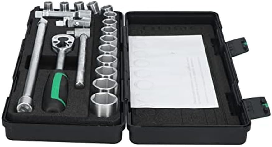 Stahlwille 96023132 3/8' Socket Set, Hexagon Sockets (8mm-22mm), Ratchet, Extensions, Universal Joint, Sturdy ABS Case, 1758g, Made in Germany