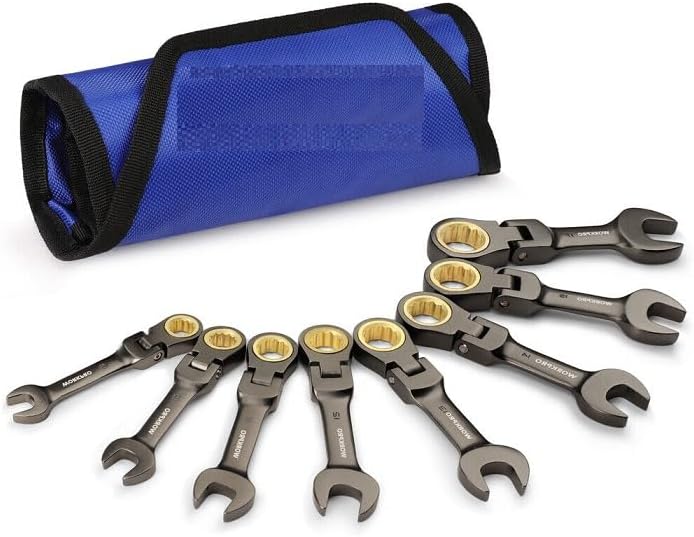 8-Piece Flex-Head Stubby Ratcheting Combination Wrench Set Metric 9-17mm