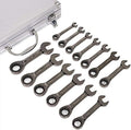 13-Pieces DUO Stubby Combination Ratcheting Wrench Metric SAE MM Set w/Case,Jikkolumlukka