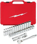 32Pc 48-22-9508 for Milwaukee 3/8' Drive Ratchet & Socket Set - Metric - Red/Silver