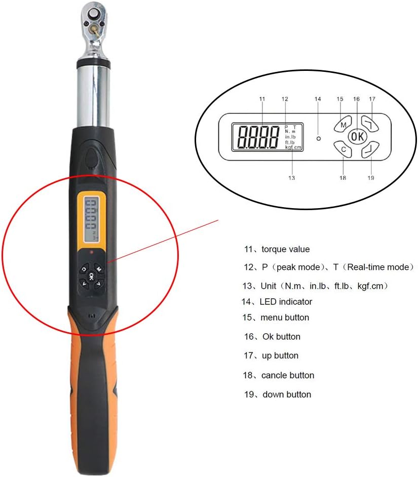 Digital Torque Wrench 1/4 inches Drive with Data Storage Buzzer Setting Max Value 10N.m with 4 Units N.m/in.lb/ft.lb/kgf.cm