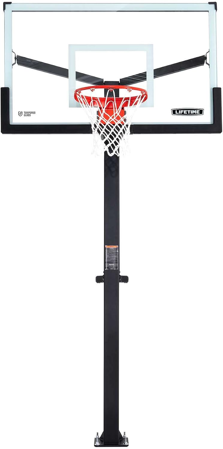 Lifetime 60' Mammoth Deluxe In-Ground Basketball Hoop, Mammoth Lift Adjustable Height, Tempered Glass Backboard Bolt Down System