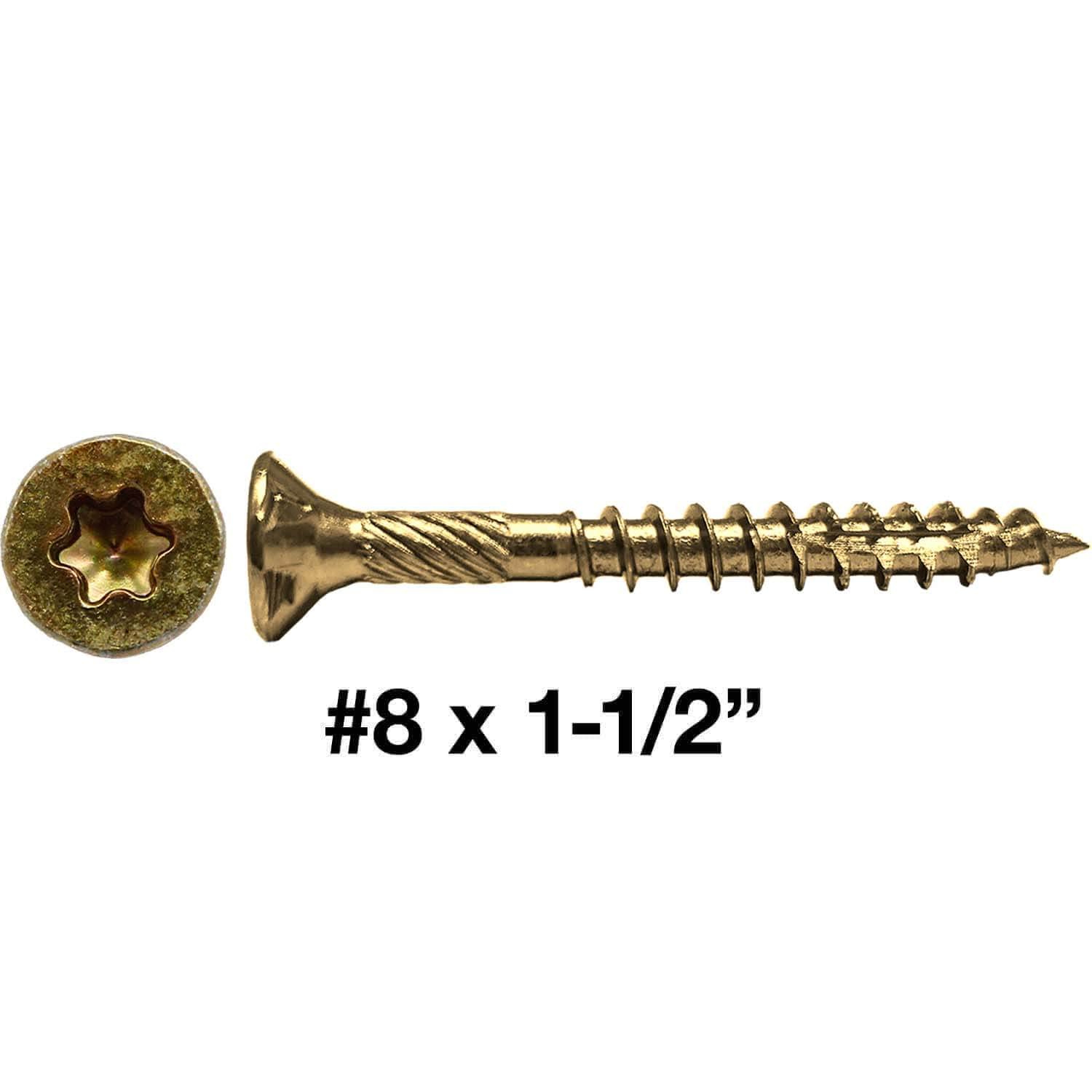 Jake Sales #8 x 1-1/2' Gold Star Wood Screw Torx/Star Drive Flat Head (Full Box - 6500 Screw Count) - Multipurpose Torx/Star Drive Wood Screws